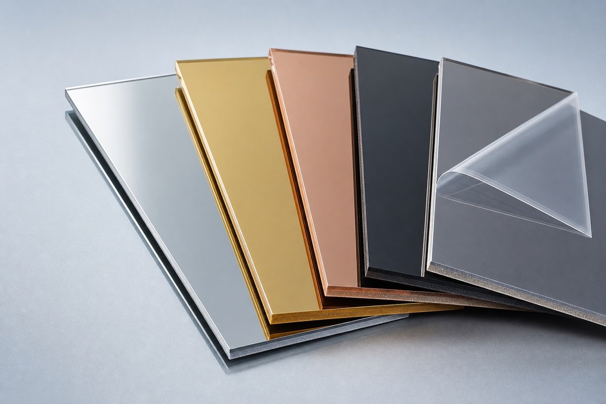 acrylic mirror sheet material options silver gold bronze black mirror PMMA panels